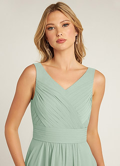 Azazie Pierrette Bridesmaid Dresses Agave A-Line Pleated Chiffon Dress image5