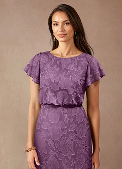 Azazie Lehi vestidos de madre de la novia Vestido de Glicinia de Devorado Floral de Corte en A con Cuello de barco image5