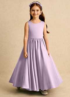 Azazie Nellia Flower Girl Dresses Frosted Lilac A-Line Bow Matte Satin Dress image5