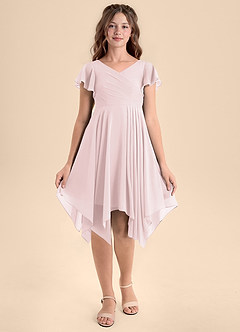 Azazie Janeaurelia Junior Blushing Pink A-Line Pleated Chiffon Dress image6