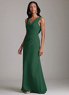 Azazie Linelle Robes de demoiselle d'honneur Robe Sirène en Mousseline de soie Plissée Vert Foncé image6