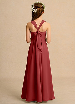 Azazie Tater Girls Formal Robe Demoiselle D'honneur Fillette Robe Trapèze en Mousseline de soie Plissée Rouille image2