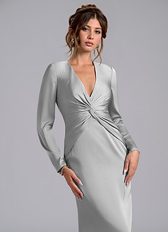 Azazie Tria 신부 들러리 드레스 인어 긴팔 스트레치 새틴 바닥 길이 드레스 image5