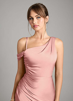 Azazie Madelyn Bridesmaid Dresses Rosette Mermaid One Shoulder Stretch Satin Convertible Dress image3