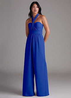 Azazie Lamara Bridesmaid Dresses Royal Blue Off the Shoulder Chiffon Convertible Jumpsuit image8