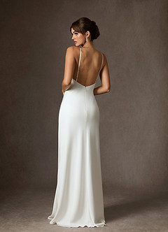 Azazie Caity Wedding Dresses Diamond White Fit and Flare Crepe Back Satin Dress image15
