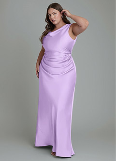 Azazie Kieryn Bridesmaid Dresses Lilac Mermaid Pleated Stretch Satin Dress image9