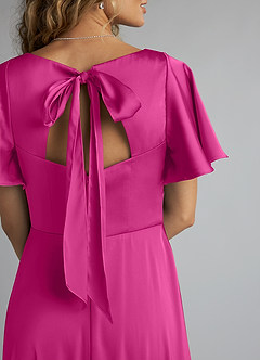 Azazie Kimber Bridesmaid Dresses Fuchsia A-Line Ruched Stretch Satin Dress image5