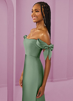 Barbie ♥ Azazie Jurken voor bruidsmeisjes Converteerbaar Jurk van Stretch Satijn met Kolom Off the Shoulder Matcha image6