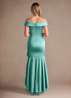 Azazie Billings Mère de la mariée Robes Robe Sirène en Satin extensible Épaule décolletée Aqua image4