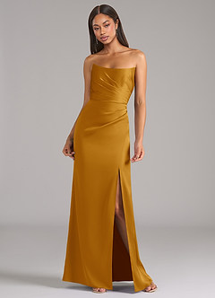 Azazie Marla Bridesmaid Dresses Butterscotch Sheath Strapless Stretch Satin Convertible Dress image4