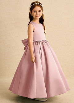 Azazie Daisies Robe Demoiselle D'honneur Fillette Robe Princesse en Mat Satiné Arc Or Rose image3