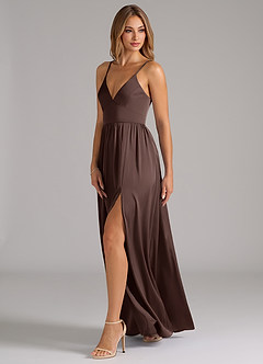 Azazie Aaida Bridesmaid Dresses Ganache A-Line Corset Stretch Satin Dress image3