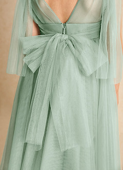 Azazie Dori Flower Girl Dresses Agave A-Line Ruched Tulle Dress image7