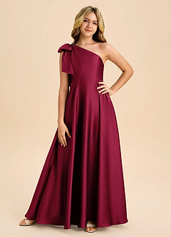 Azazie Penguin Junior Abito A-Line in Raso Elasticizzato Fiocco Borgogna image3