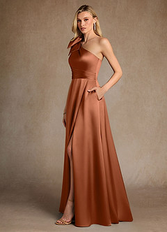 Azazie Easton Mother of the Bride Dresses Copper A-Line One Shoulder Stretch Satin Dress image2