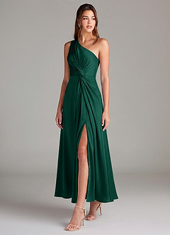 Azazie Brooke Brudtärnklänningar Klä av A-Linje i Stretch Satin Ena axeln Smaragdgrön image3