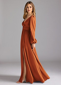 Azazie Norah Bridesmaid Dresses Cinnamon A-Line Stretch Satin Dress image4