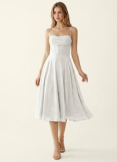 Verena White Alabaster Jacquard Midi A-line Graduation Dress image3