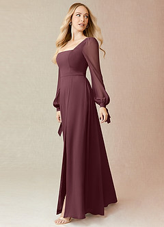 Azazie Leonia Bridesmaid Dresses Sangria A-Line Long Sleeve Chiffon Dress image4