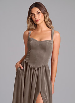 Azazie Francis Bridesmaid Dresses Silver Taupe A-Line Corset Velvet Dress image6