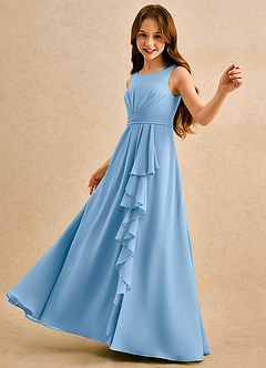 Azazie Chibi Girls Formal Blumenmädchenkleider A-Linie Plissee Chiffon Kleid Puderblau image5