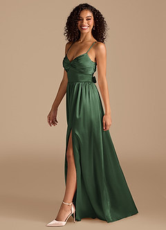 Azazie Zeya Bridesmaid Dresses Eucalyptus A-Line Pleated Metallic Satin Dress image5