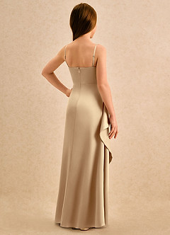 Azazie Cannoli Girls Formal vestidos de niña de las flores Vestido de Champán de Satén Elástico de Corte en A con Plisado image2