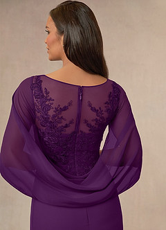 Azazie Hera Mother of the Bride Dresses Grape A-Line Lace Capelet Chiffon Dress image4
