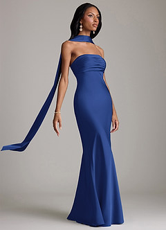 Azazie Saylor Vestidos de damas de honor Vestido de Azul Real de Satén Elástico de Corte Sirena con Sin tirantes image10