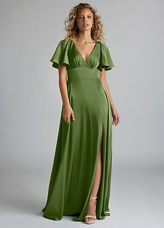 Azazie Kimber Bridesmaid Dresses Juniper A-Line Ruched Stretch Satin Dress image3