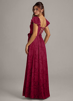 Azazie Aricella Bridesmaid Dresses Burgundy A-Line Corset Floral Burnout Dress image4