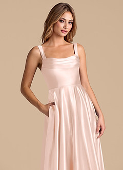 Azazie Shaude Jurken voor bruidsmeisjes Jurk van Metaalachtig Satijn met A-Lijn Geplooid Rosé Goud image2