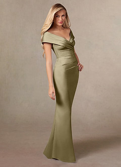 Azazie Ludlow vestidos de madre de la novia Vestido de Musgo Verde de Satén Elástico de Sirena con Plisado image3