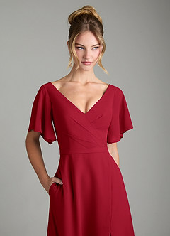 Azazie Ambrosia Robes de demoiselle d'honneur Robe Trapèze en Mousseline de soie Plissée Écarlate image2