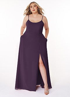 Azazie Moira Bridesmaid Dresses Plum A-Line Scoop Chiffon Dress image8