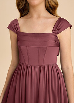Azazie Hattie Junior Merlot A-Line Pleated Stretch Satin Dress image9