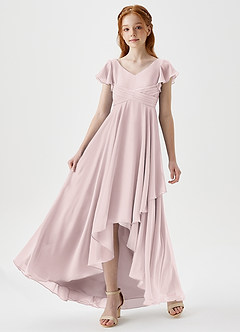 Azazie Caria Junior Blushing Pink A-Line Pleated Chiffon Dress image5