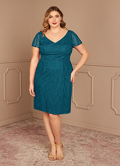 Azazie Lucilia Mother of the Bride Dresses Ink Blue Sheath Lace Dress image7