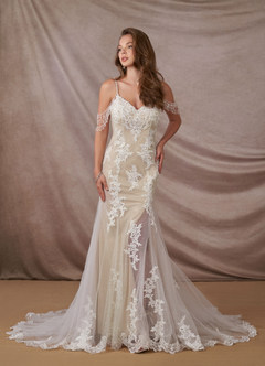 Azazie Saskia Abiti da Sposa Abito Sirena in Tulle Lustrini Diamante Bianco Nudo image5