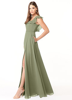 Azazie Jinny Brautjungfernkleider A-Linie Quadratischer Ausschnitt Gerüscht Chiffon Kleid Pistazie image3