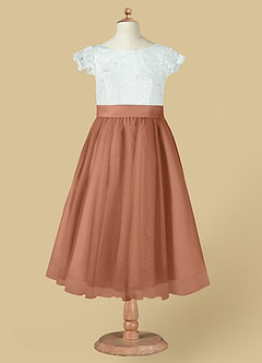 Azazie Vetty Flower Girl Dresses Ivory Bronzer A-Line Lace Tulle Dress image12