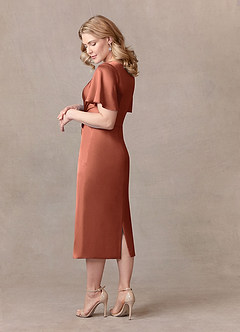 Azazie Everlyn Mother of the Bride Dresses Clay Sheath Pleated Stretch Satin Dress image3