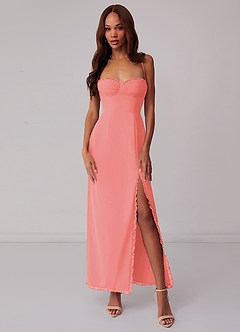 Barbie ♥ Azazie Bridesmaid Dresses Coral Sheath Corset Chiffon Dress image1
