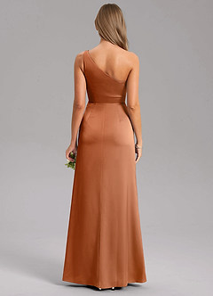 Azazie Feby Robes de demoiselle d'honneur Robe Trapèze en Satin extensible Ue épaule Cuivre image2