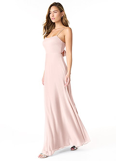 Azazie Rae Final Sale Blushing Pink A-Line Bow Mesh Dress image3