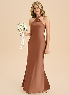 Azazie Chickie Junior Etui Plissee Stretch-Satin Kleid Bronzer image4