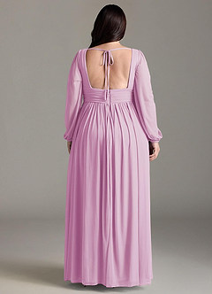 Azazie Norah Bridesmaid Dresses Candy Pink A-Line V-Neck Long Sleeve Chiffon Dress image7