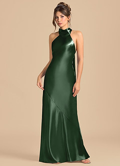 Azazie Velli Robes de demoiselle d'honneur Robe Fourreau en Satiné métallisé Col Haut Eucalyptus image3