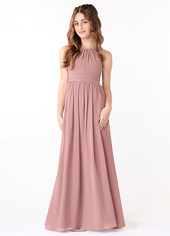 Azazie Jaylah Junior A-Linie Gestreift Chiffon Kleid Altrosa image4